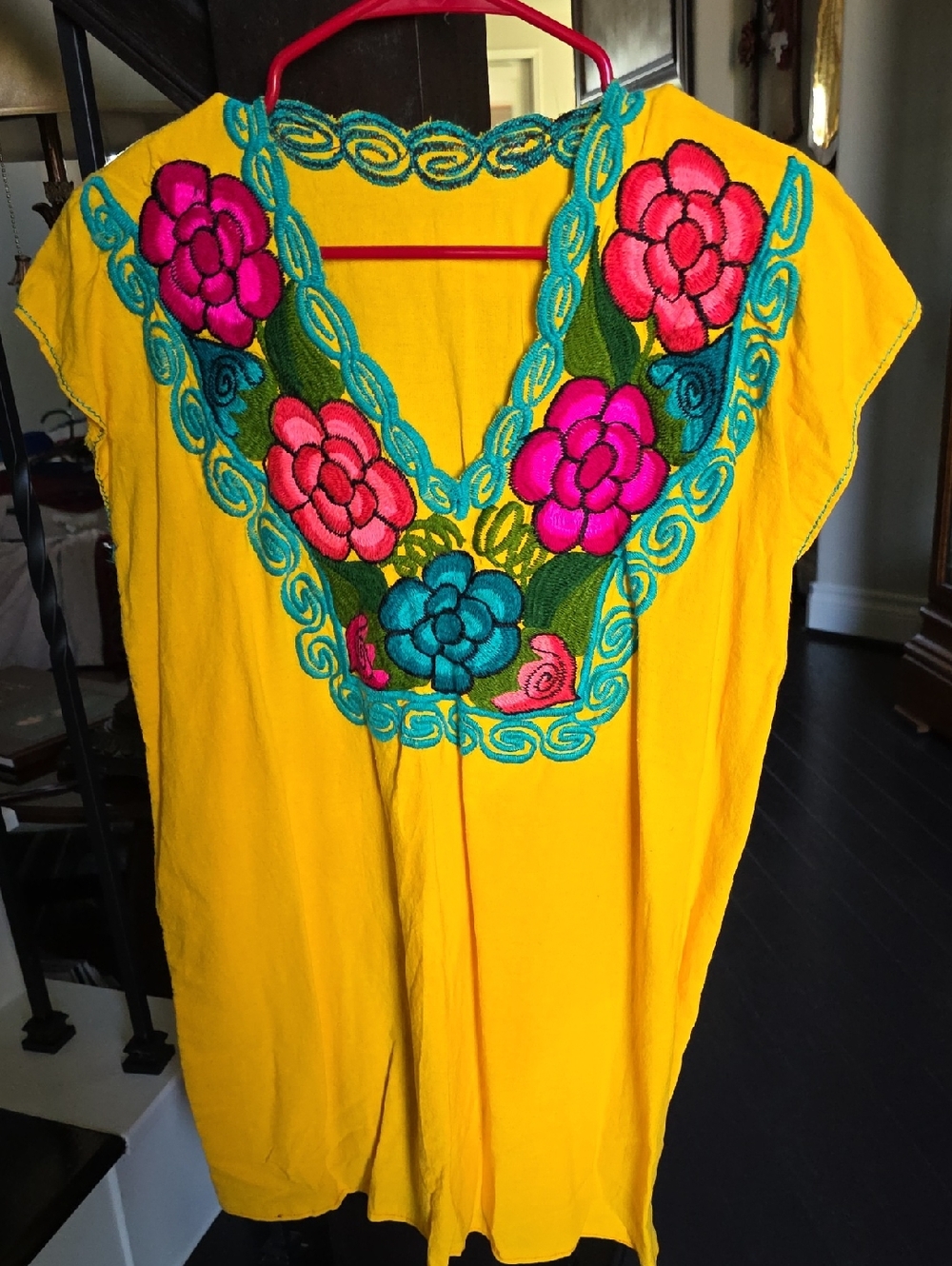 Bright Yellow Embroidered Floral Tunic Top